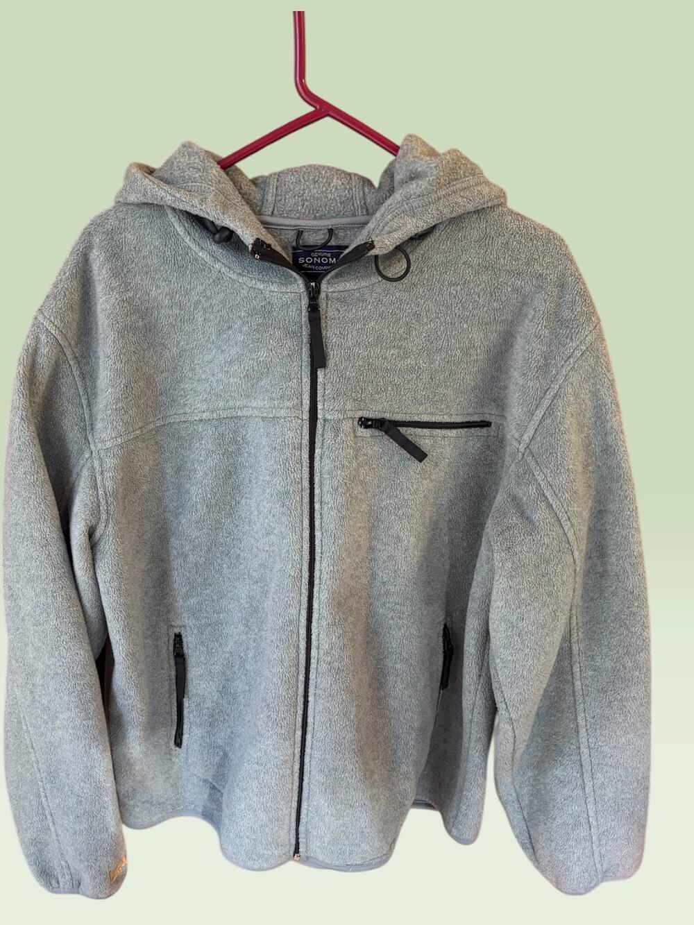 Sonoma Men’s Large Gray Hooded Fleece Jacket Full Zip Chest Pocket